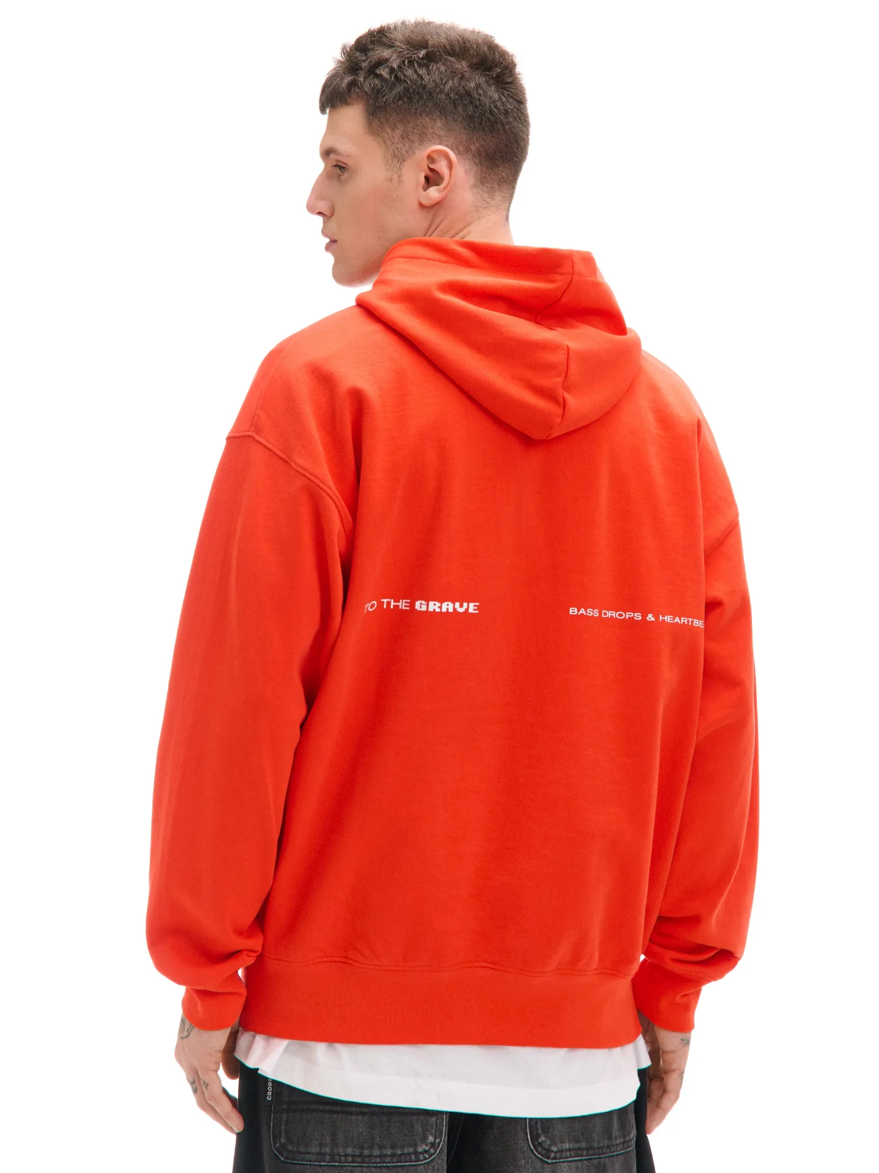Fashion Cropp Pomarańczowa bluza hoddie i nadrukiem pomarańczowy