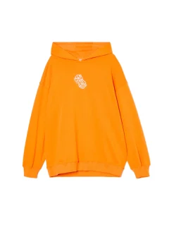 Best Cropp Pomarańczowa bluza z kapturem i nadrukiem UNISEX pomarańczowy