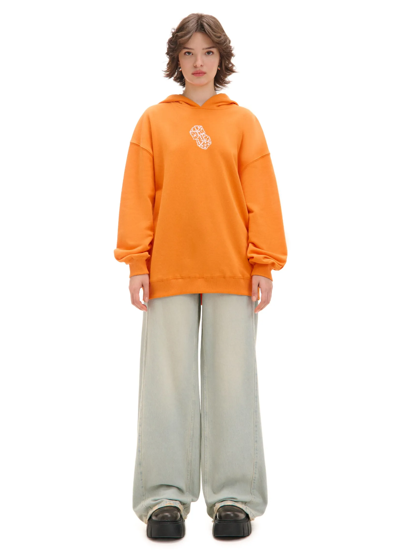 Best Cropp Pomarańczowa bluza z kapturem i nadrukiem UNISEX pomarańczowy