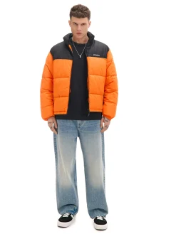 Discount Cropp Pomarańczowa kurtka puffer pomarańczowy