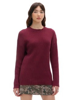 Online Cropp Prążkowany sweter oversize kasztanowy