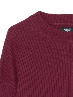 Online Cropp Prążkowany sweter oversize kasztanowy