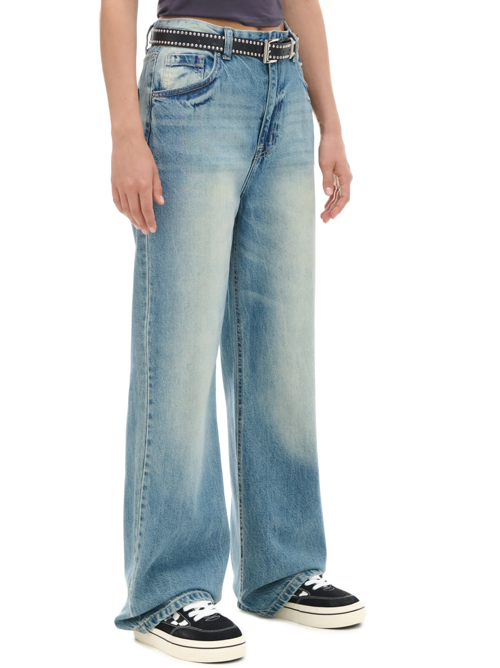 Outlet Cropp Retro jeansy wide leg błękitny