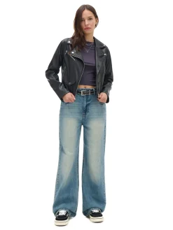 Outlet Cropp Retro jeansy wide leg błękitny