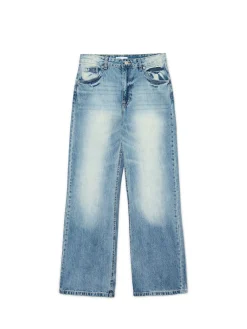 Outlet Cropp Retro jeansy wide leg błękitny