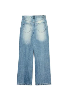 Outlet Cropp Retro jeansy wide leg błękitny