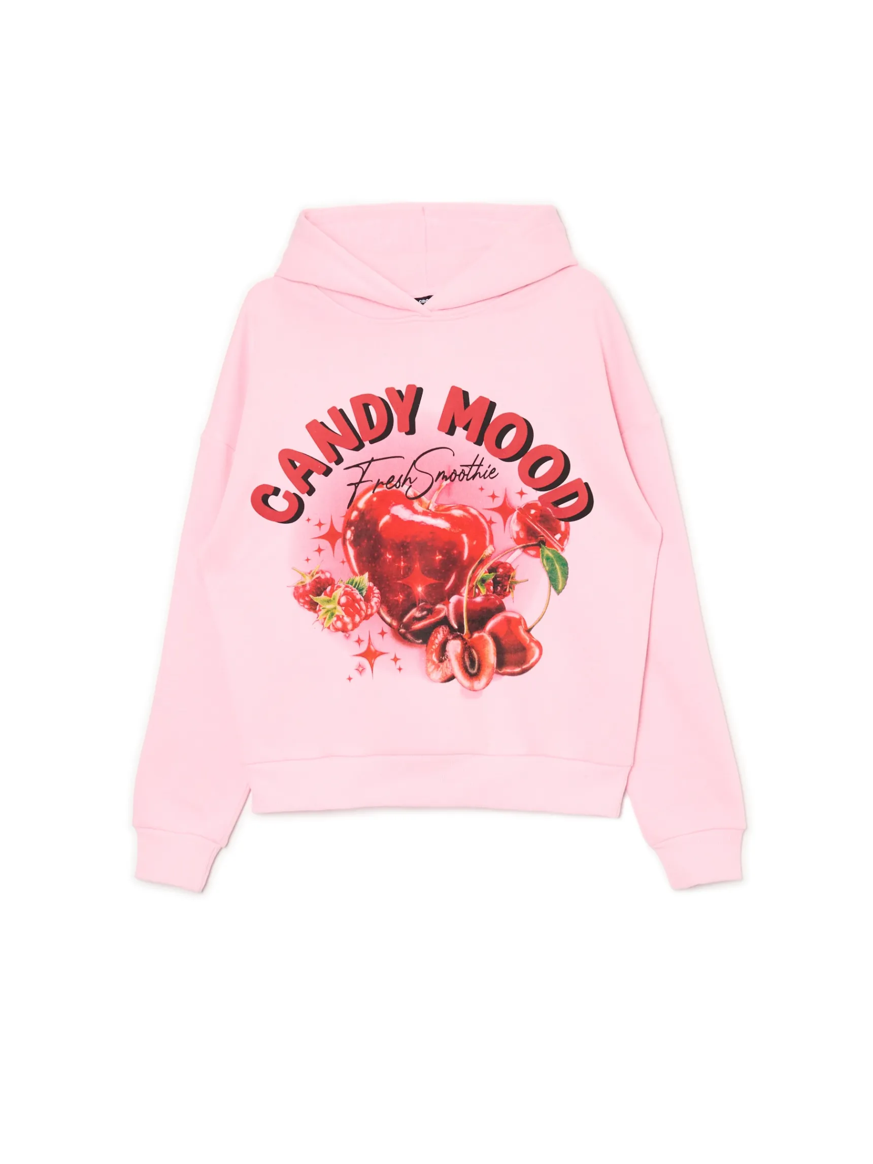 Sale Cropp Różowa bluza z kapturem i nadrukiem różowy
