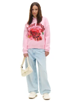 Sale Cropp Różowa bluza z kapturem i nadrukiem różowy