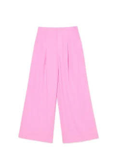 Discount Cropp Różowe spodnie tailoring w paski różowy