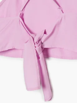 Sale Cropp Różowy crop top z ozdobnym wiązaniem fioletowy