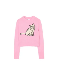 Clearance Cropp sweter z kotem różowy