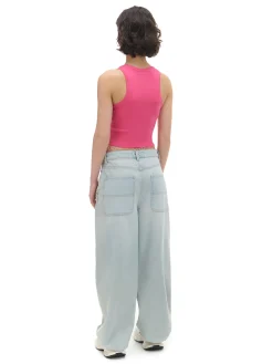 New Cropp Różowy top z motylem czerwony