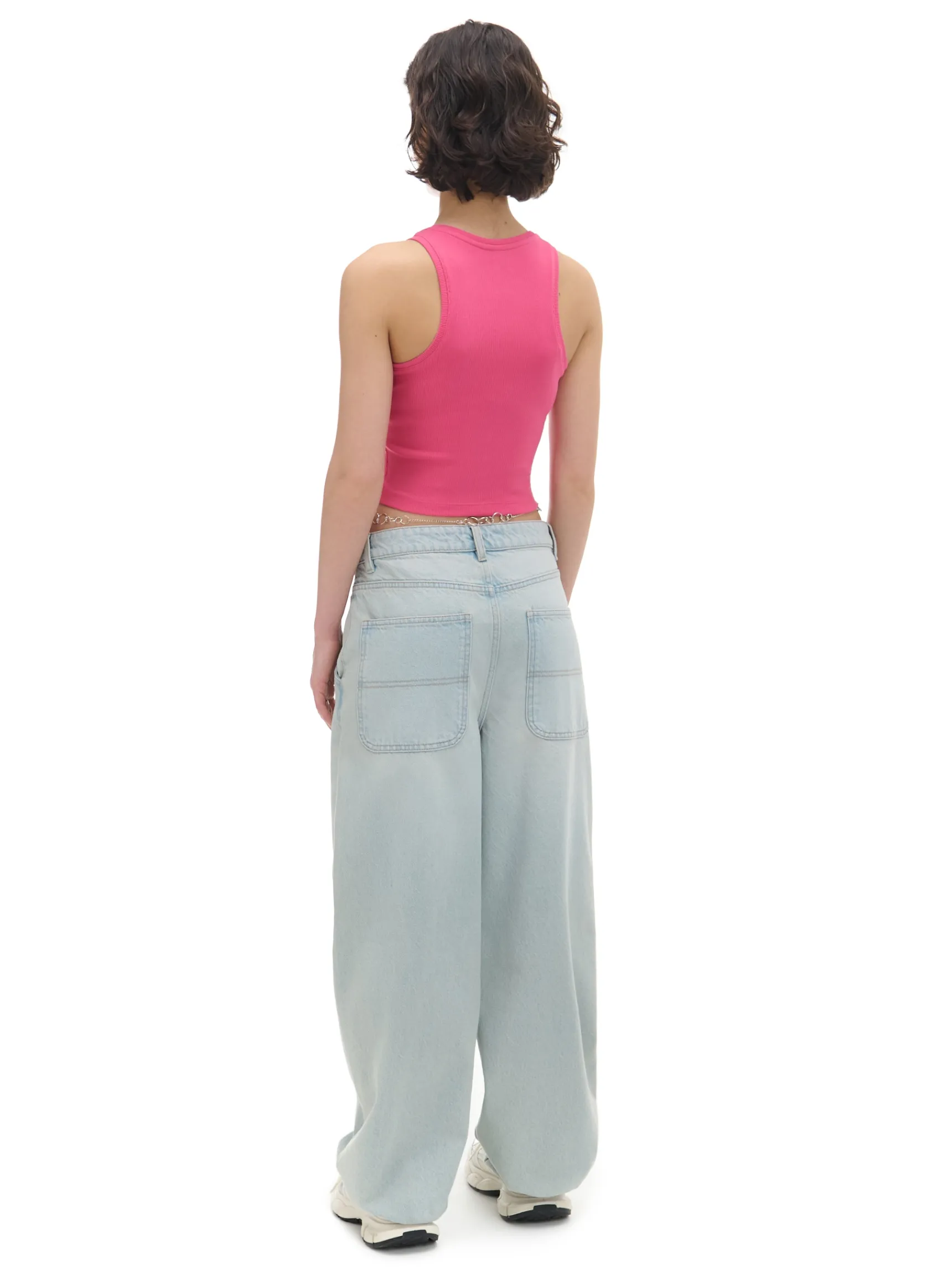 New Cropp Różowy top z motylem czerwony