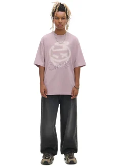 Discount Cropp Różowy T-shirt z nadrukiem fioletowy