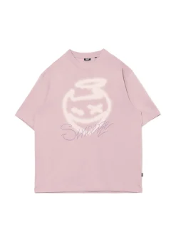 Discount Cropp Różowy T-shirt z nadrukiem fioletowy