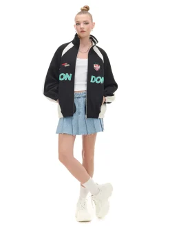 Best Cropp Rozpinana bluza z nadrukami UNISEX czarny