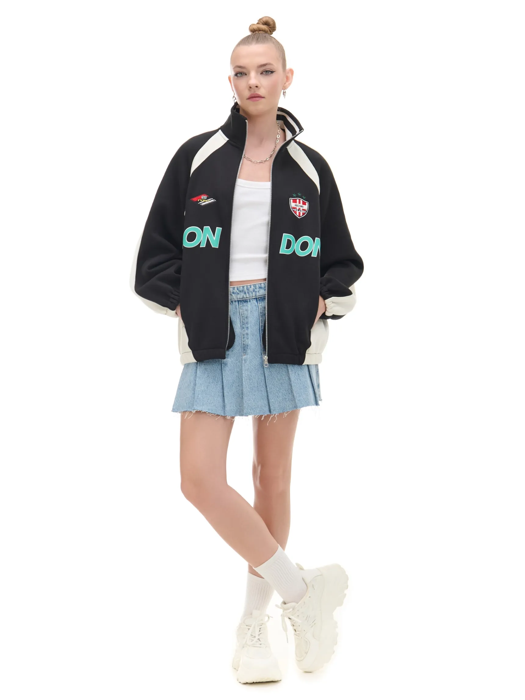 Best Cropp Rozpinana bluza z nadrukami UNISEX czarny