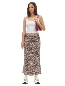 Hot Cropp Satynowa spódnica w panterkę beżowy