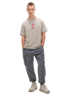 New Cropp Solidne dresowe joggery regular z kieszeniami szary
