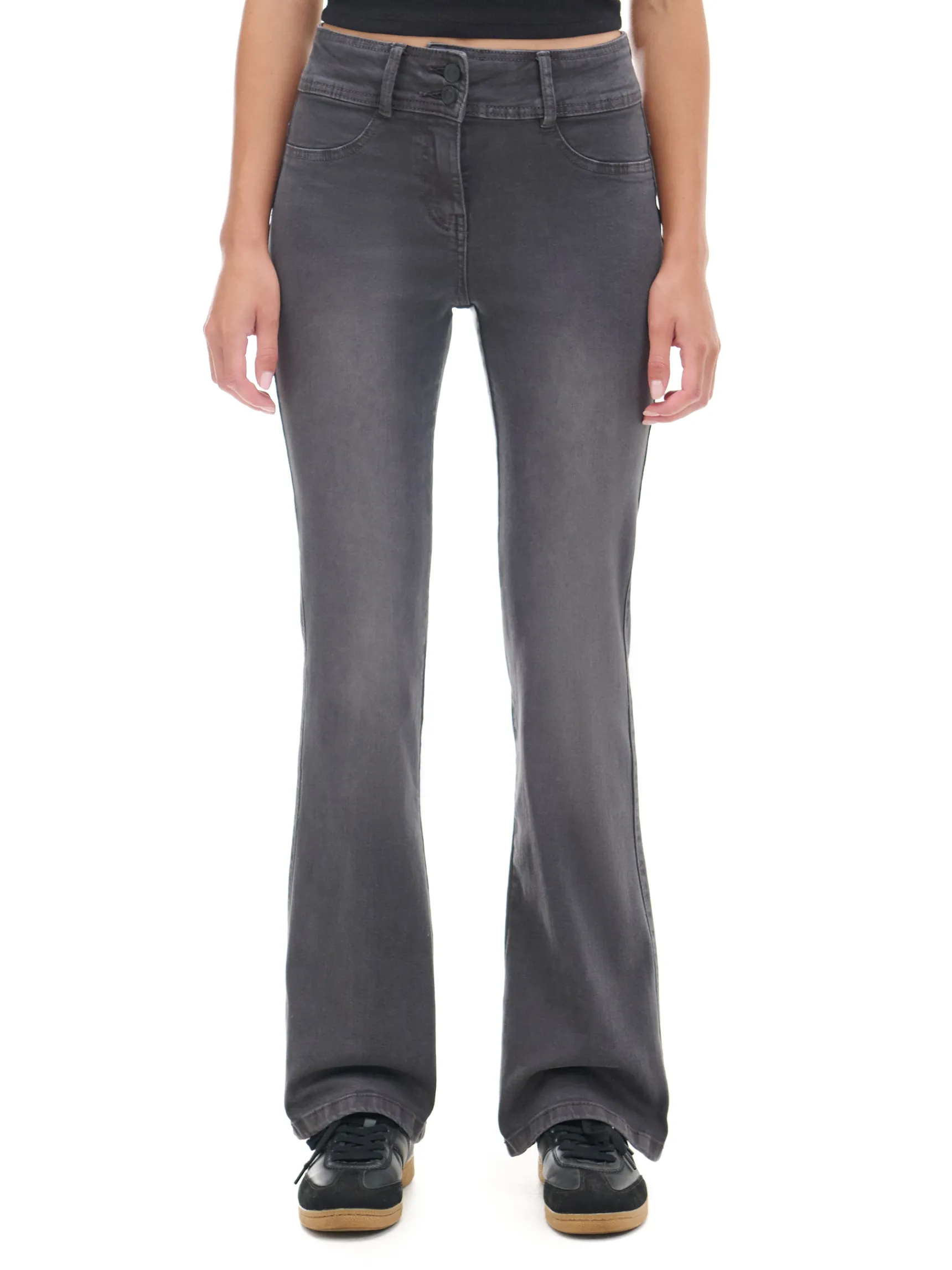 Clearance Cropp Spodnie flare z efektem sprania czarny