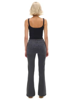 Clearance Cropp Spodnie flare z efektem sprania czarny