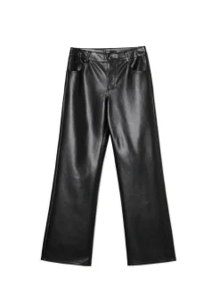 Best Cropp Spodnie straight z imitacji skóry czarny