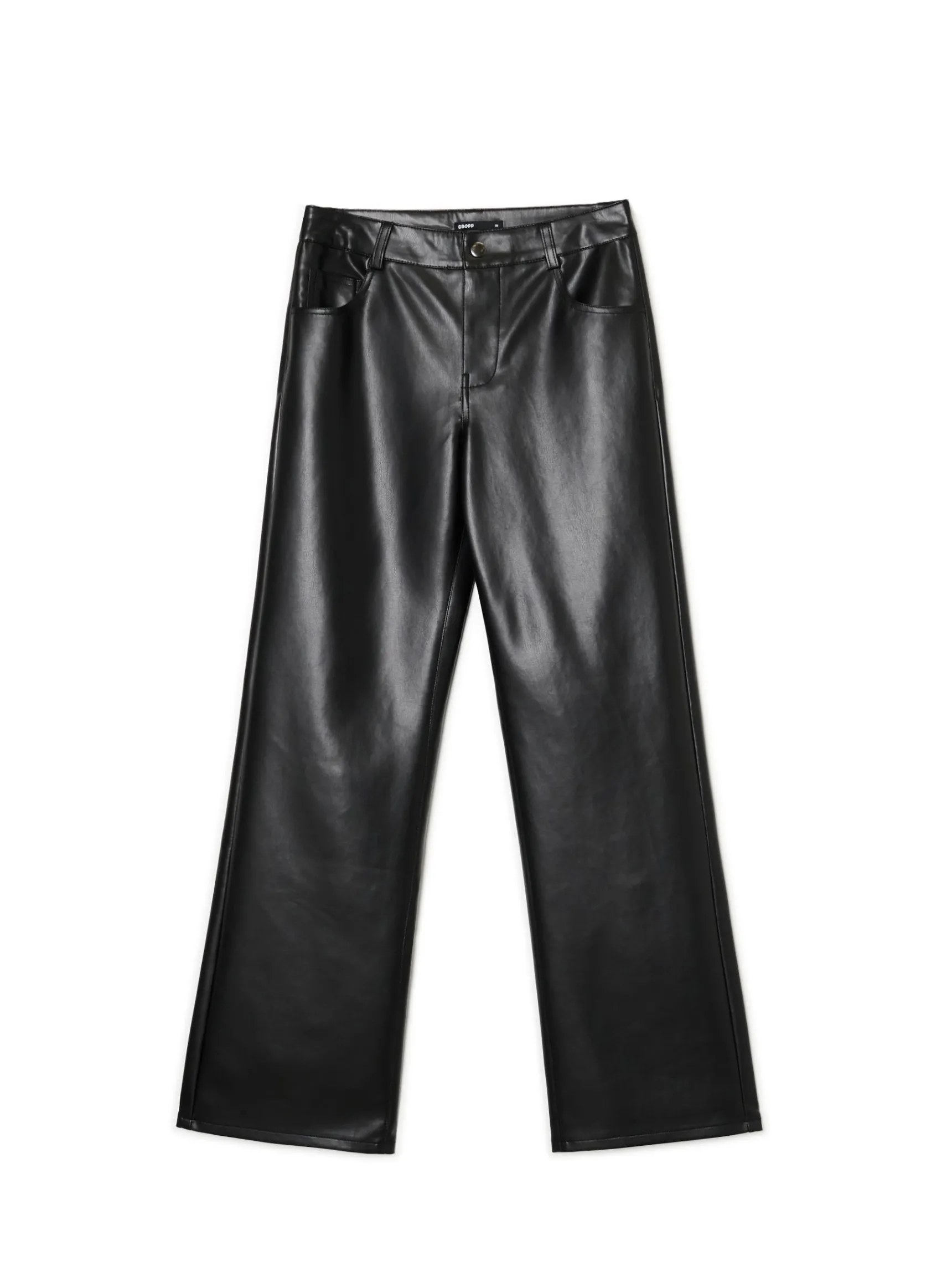 Best Cropp Spodnie straight z imitacji skóry czarny