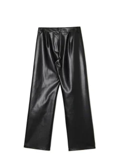 Best Cropp Spodnie straight z imitacji skóry czarny