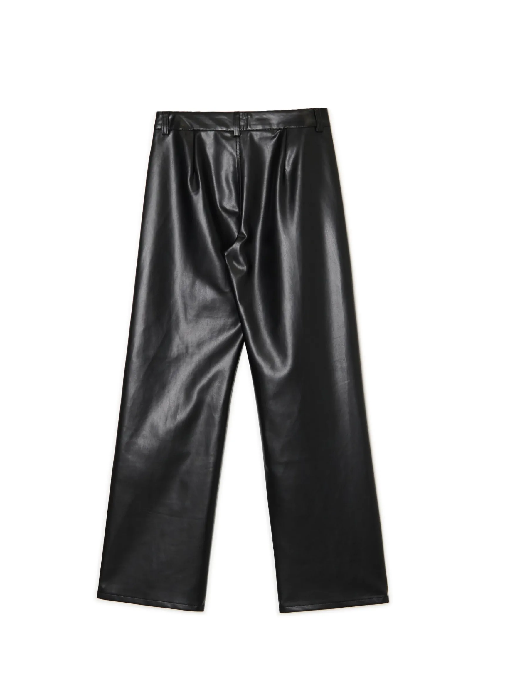 Best Cropp Spodnie straight z imitacji skóry czarny