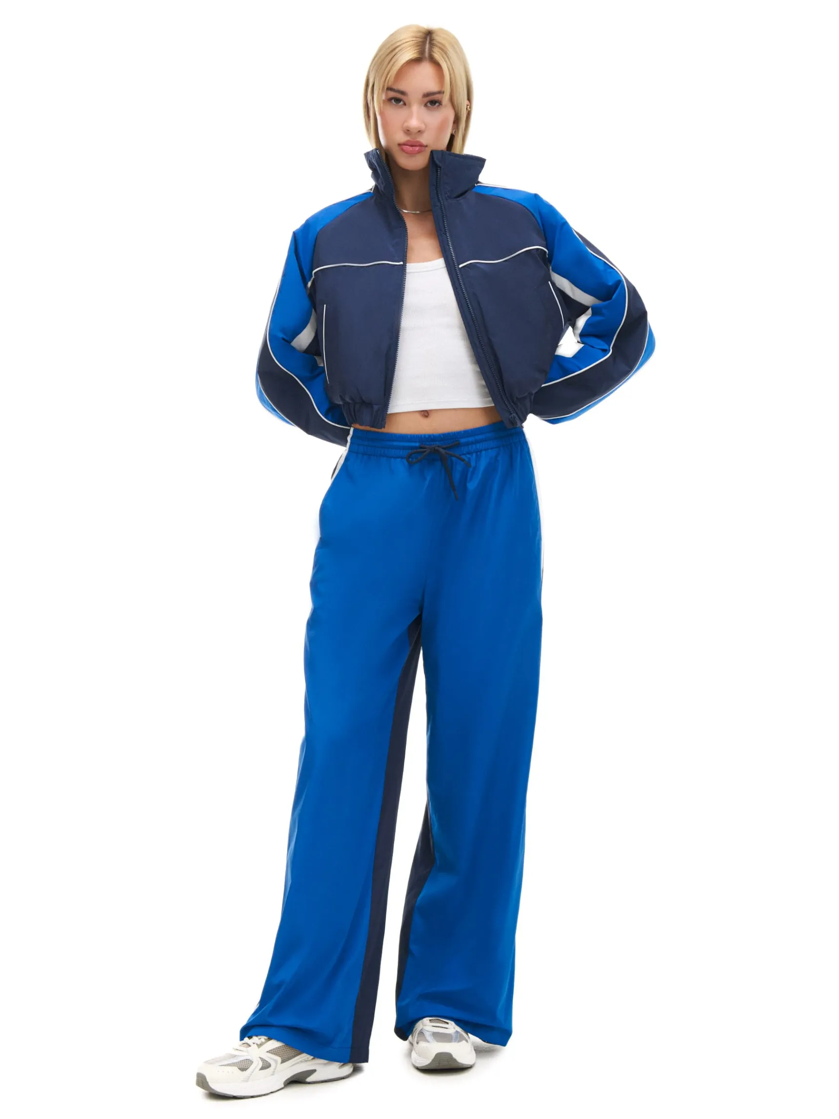 New Cropp Spodnie wide leg z lampasami granatowy