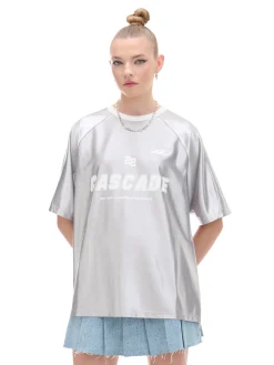 Best Cropp Srebrna koszulka z nadrukiem UNISEX jasnyszary