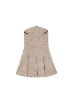 Hot Cropp Sukienka mini w kratę z plisami brązowy