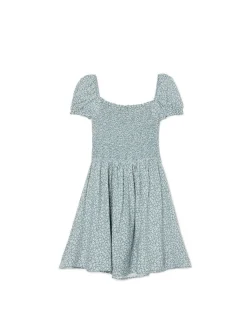 Hot Cropp Sukienka mini z bufiastymi rękawami i kwiatowym nadrukiem zielony