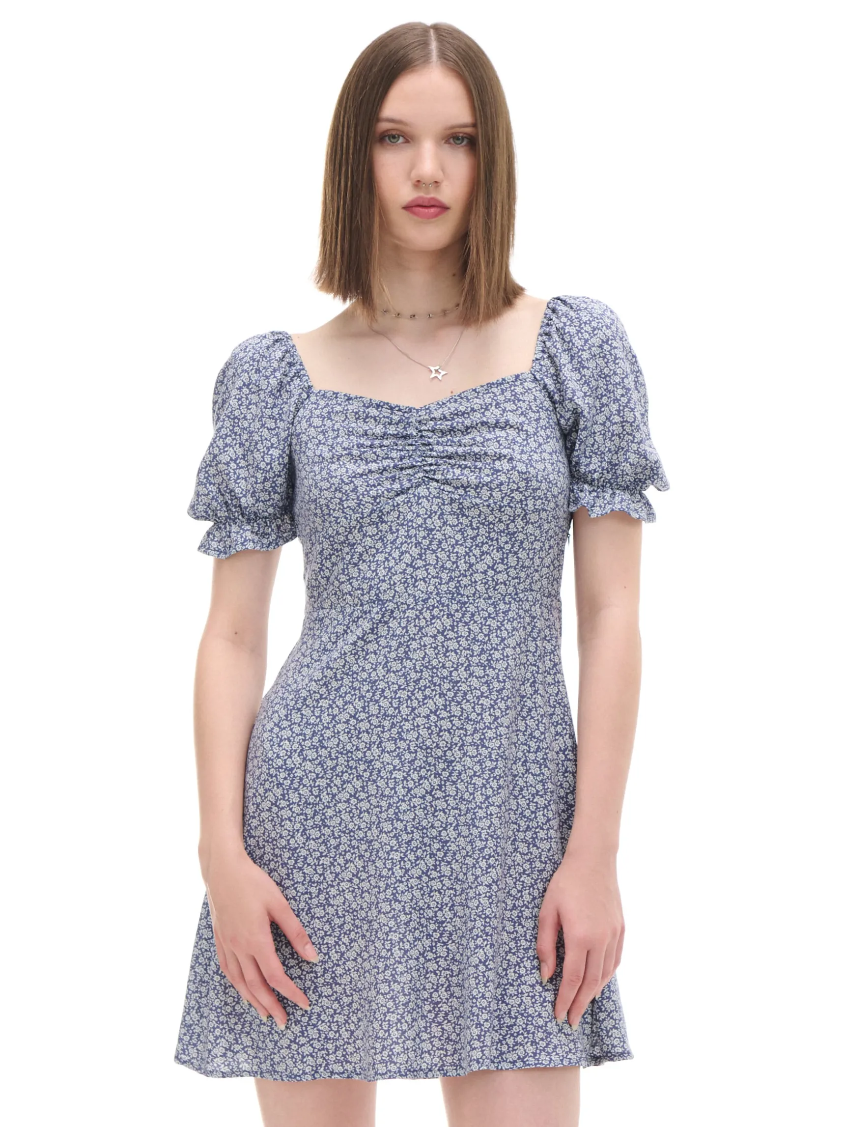 Online Cropp Sukienka mini z kwiatowym wzorem all over surowygranatowy