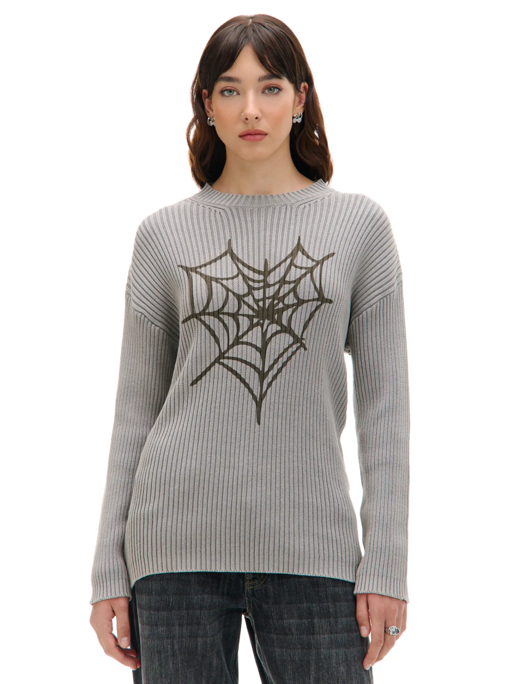 Sale Cropp Sweter oversize z nadrukiem serca szary