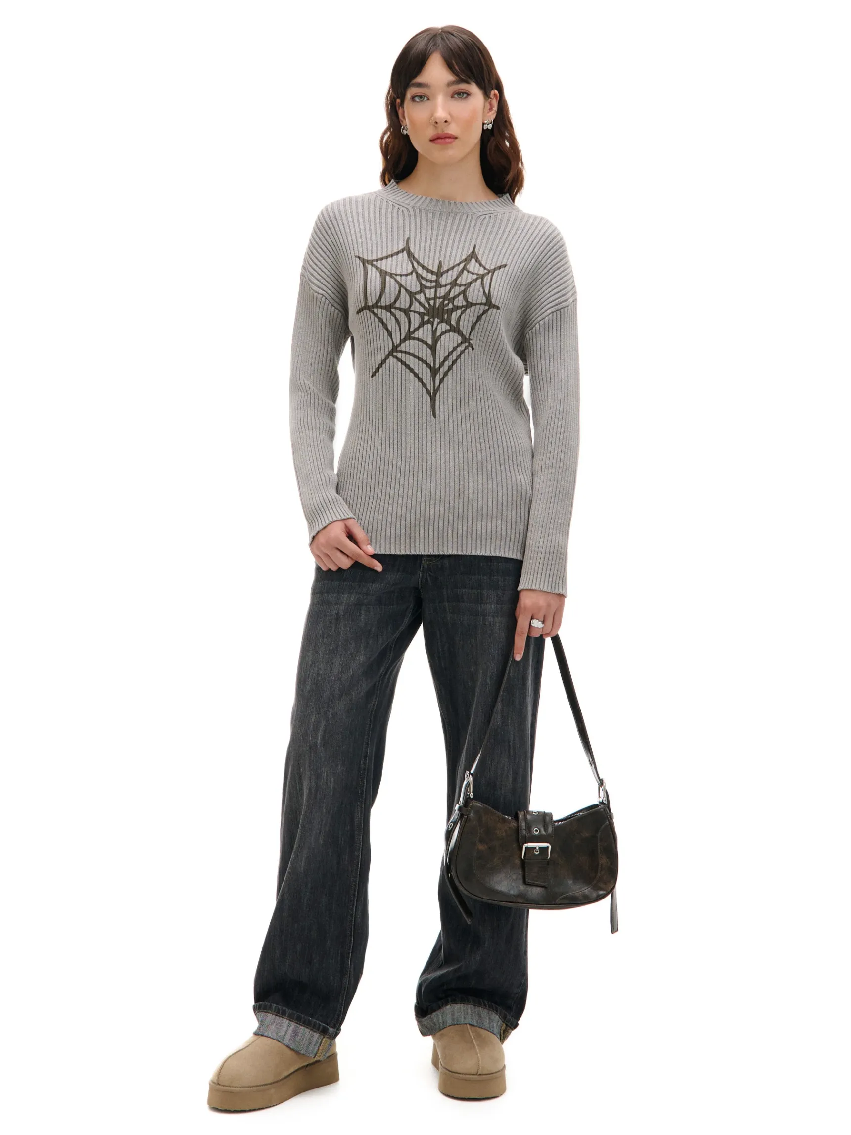 Sale Cropp Sweter oversize z nadrukiem serca szary