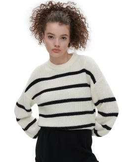 Hot Cropp Sweter w czarne paski kremowy