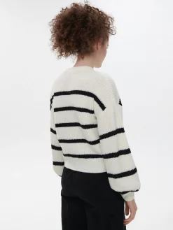 Hot Cropp Sweter w czarne paski kremowy