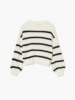 Hot Cropp Sweter w czarne paski kremowy