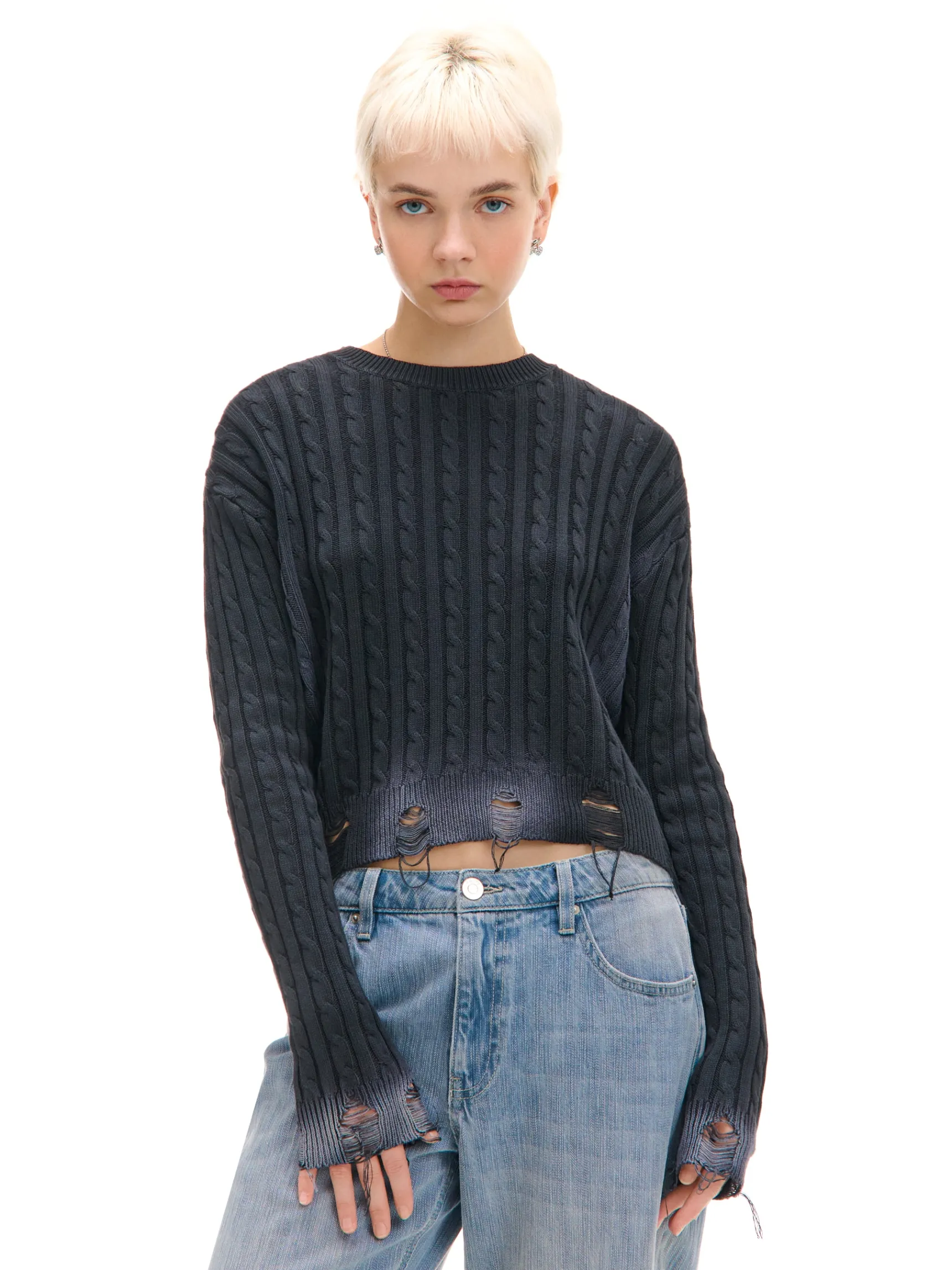 Best Cropp Sweter z miejscowym efektem wybielenia czarny