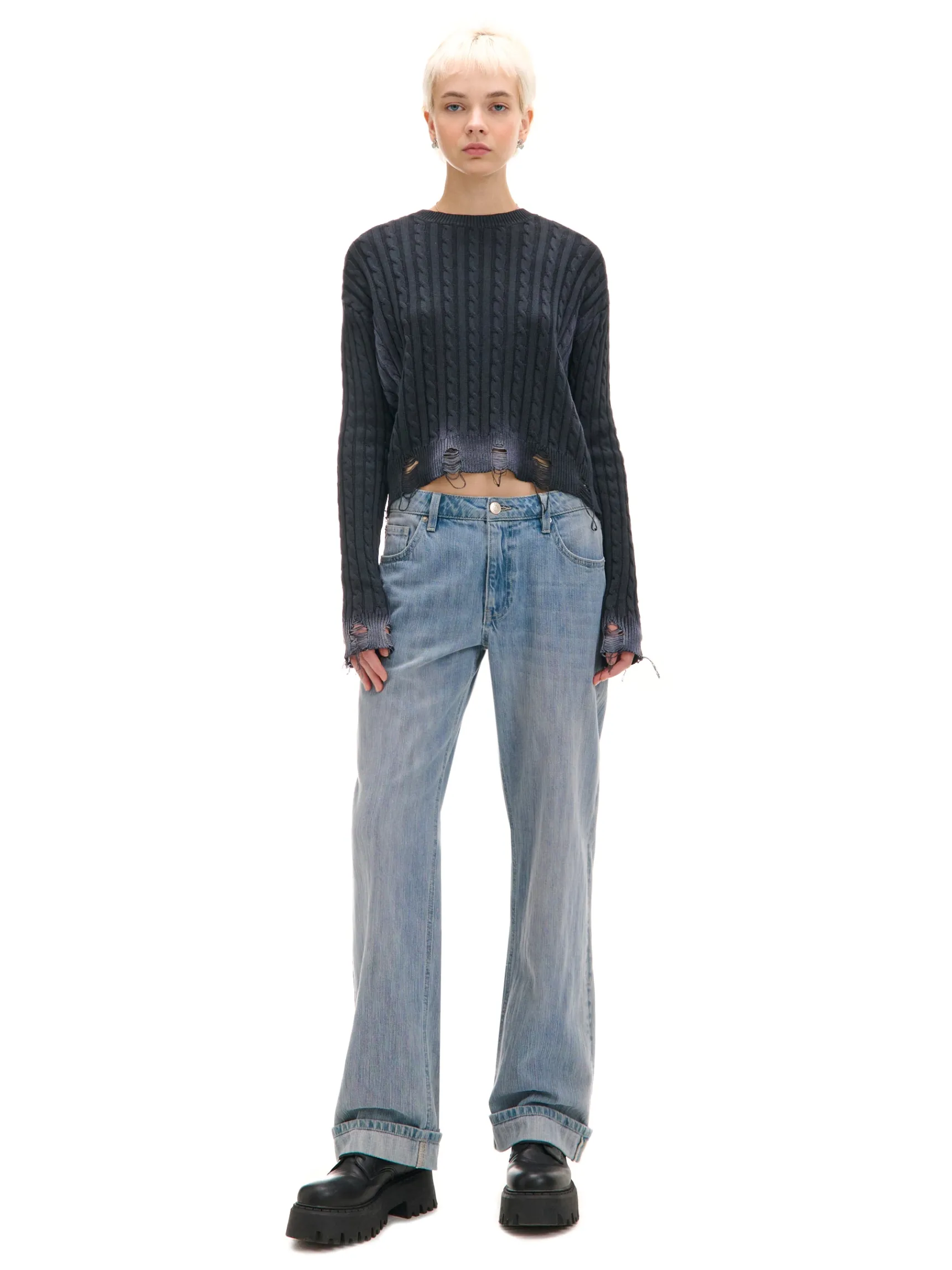 Best Cropp Sweter z miejscowym efektem wybielenia czarny
