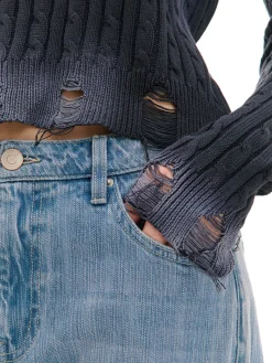 Best Cropp Sweter z miejscowym efektem wybielenia czarny