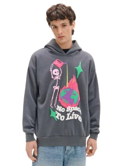 Sale Cropp Szara bluza z kapturem i nadrukiem szary