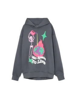 Sale Cropp Szara bluza z kapturem i nadrukiem szary