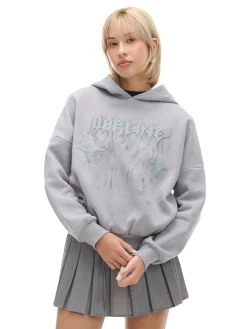 Discount Cropp Szara bluza z kapturem i nadrukiem jasnyszary