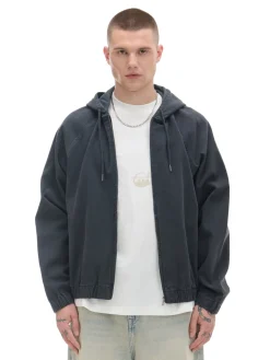 Outlet Cropp Szara jeansowa kurtka z kapturem szary
