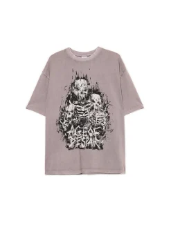 Hot Cropp Szara koszulka z motywem kościotrupów UNISEX szary