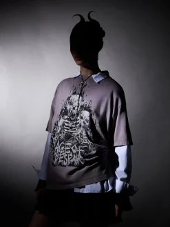Hot Cropp Szara koszulka z motywem kościotrupów UNISEX szary