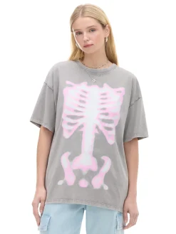 Best Cropp Szara koszulka z nadrukiem UNISEX jasnyszary