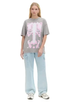 Best Cropp Szara koszulka z nadrukiem UNISEX jasnyszary